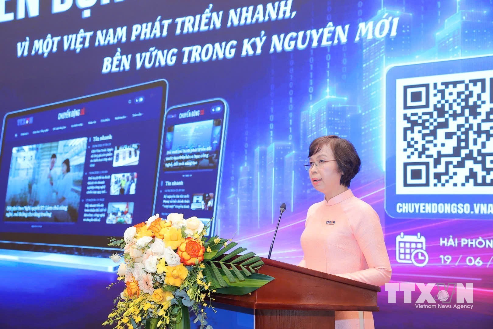 Đồng chí Vũ Việt Trang, Tổng Giám đốc Thông tấn xã Việt Nam phát biểu tại lễ khai trương Chuyên trang thông tin “Chuyển động số”của TTXVN. (Ảnh: Minh Quyết/TTXVN)